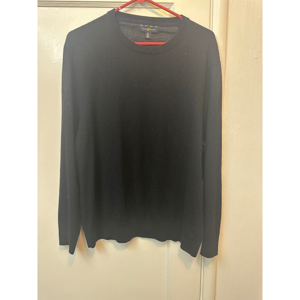 Club Room Mens XL black Merino Wool Blend Crewneck Sweater Knit Pullover